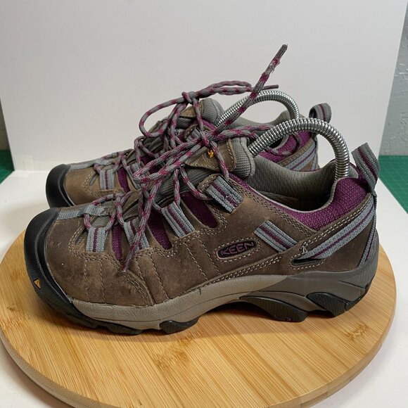 KEEN Women 7 Brown Purple Detroit Low Steel Toe Shoe Work Safety Utility Leather - Picture 2 of 9